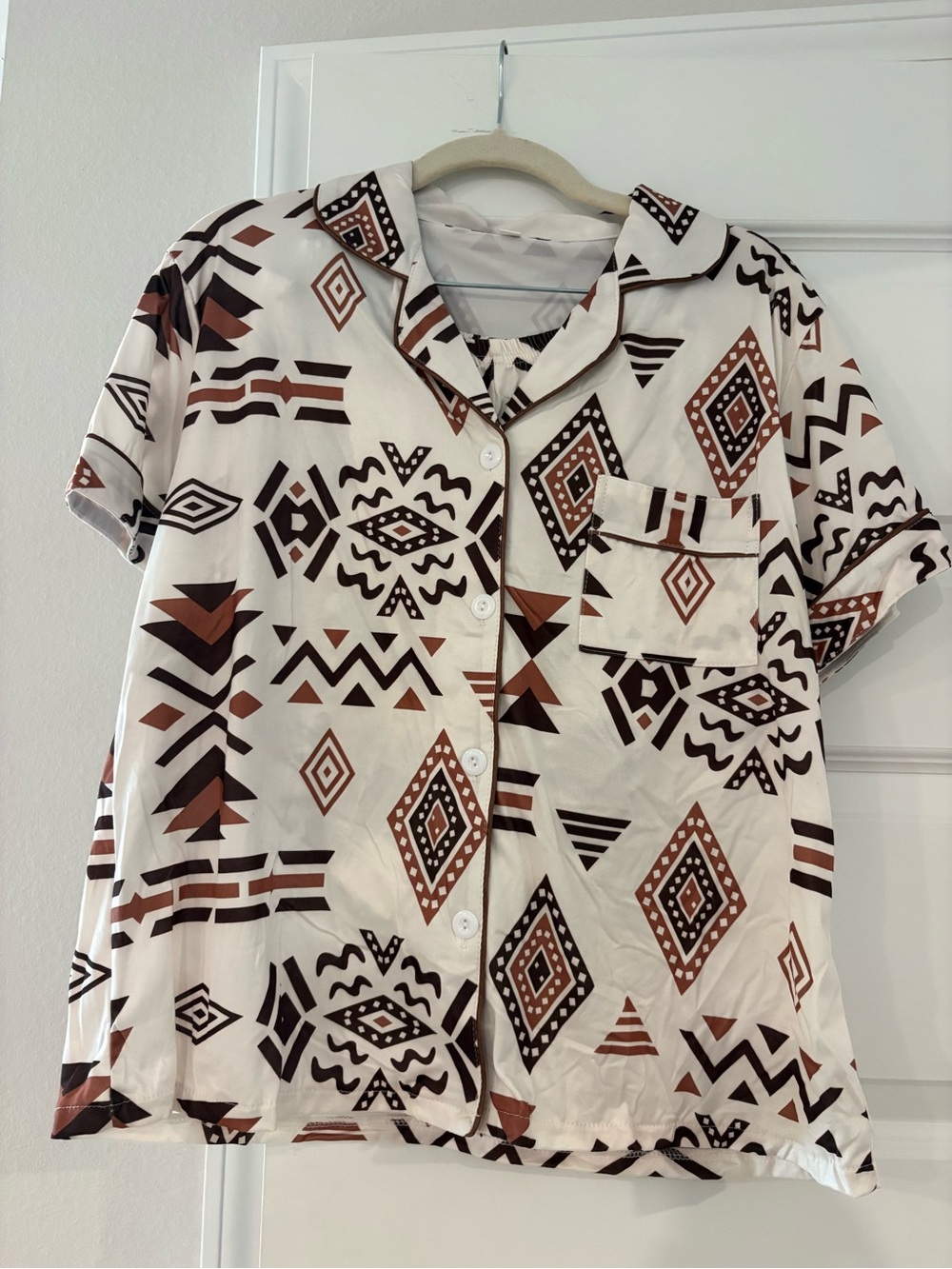 Geometric western 2 piece pajama set with button up top and shorts